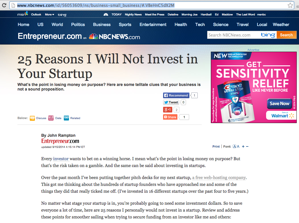 25 Reasons I Will Not Invest in Your Startup