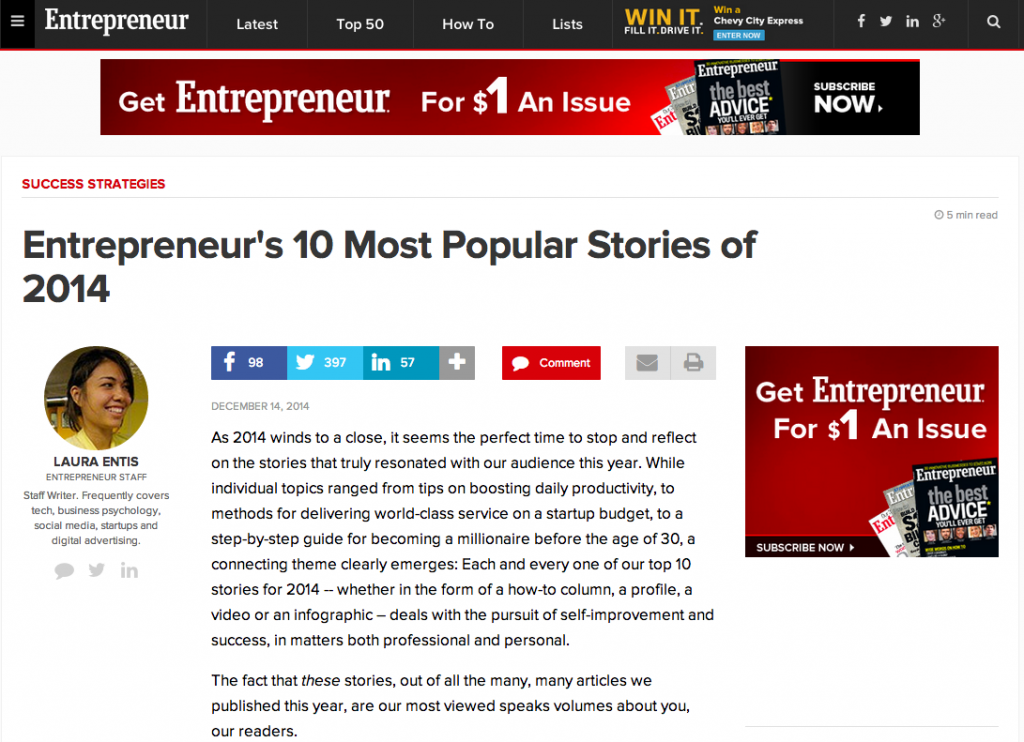 Entrepreneur's 10 Most Popular Stories of 2014