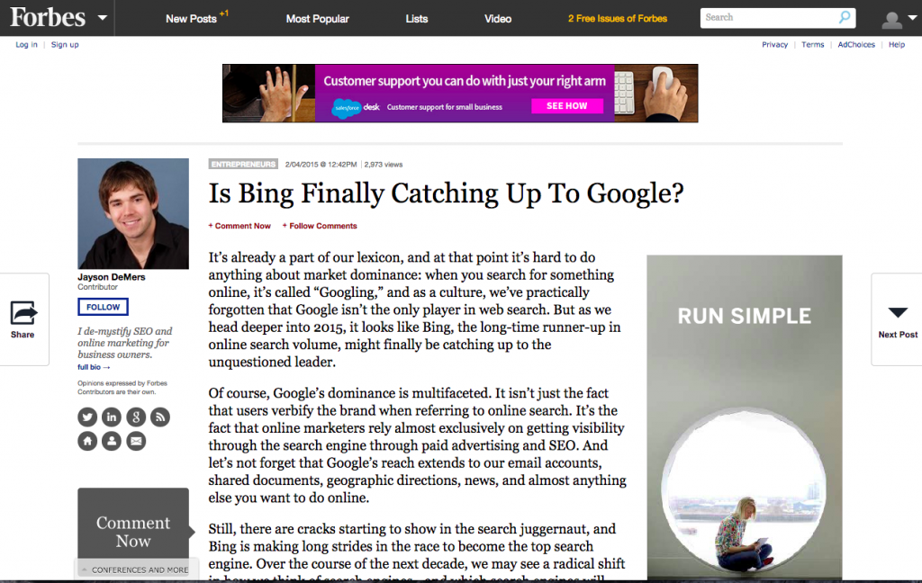 John Rampton - Is Bing Finally Catching Up To Google?