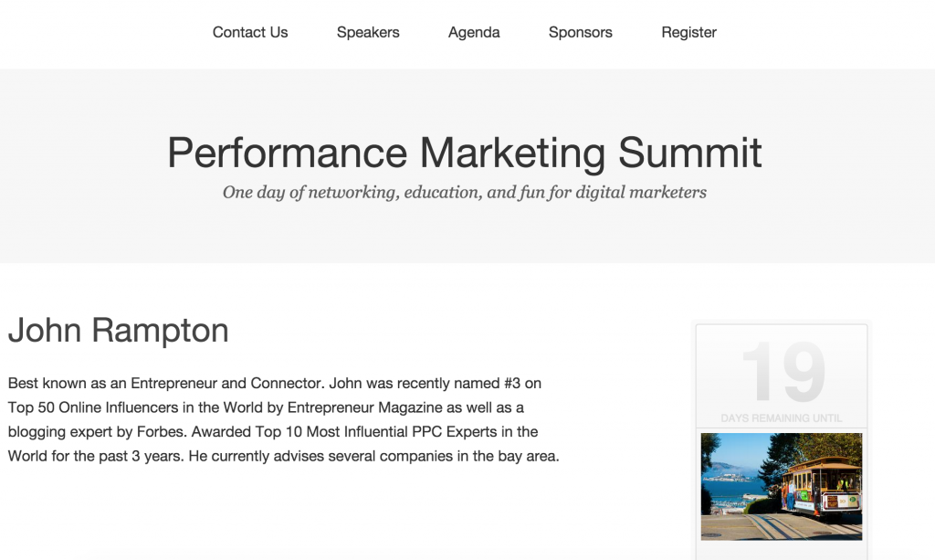 John Rampton bio for Performance Marketing Summit